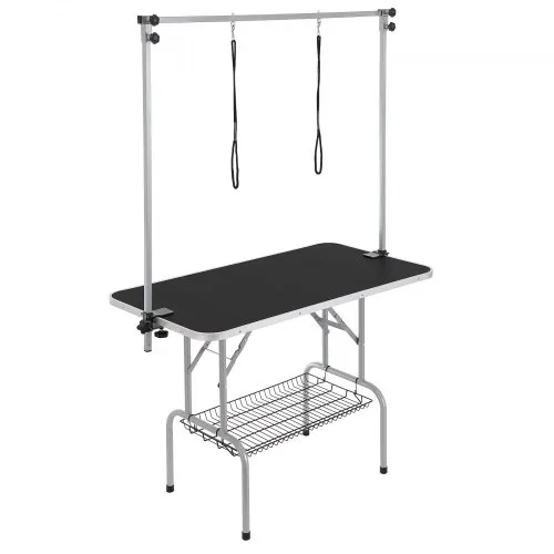 Mesa de aseo para mascotas VEVOR de dos brazos con abrazadera, estación de aseo para perros de 46'', soporte plegable para perros medianos y pequeños, soporte para sentadillas con asa, capacidad de carga de 330 lb