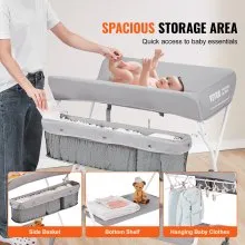 VEVOR Cambiador de bebé, estación para cambiar pañales plegable con ruedas bloqueables, cambiador portátil de 3 niveles de altura ajustable, con cesta de almacenamiento y estantes para colgar para recién nacidos y bebés