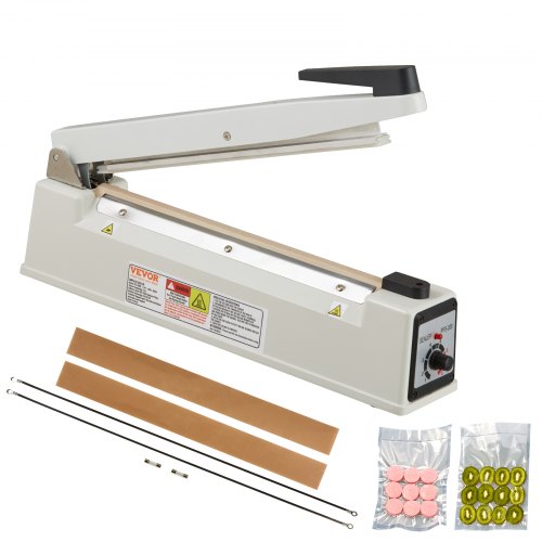 Selladora de impulsos VEVOR de 12 pulgadas, máquina de sellado térmico manual con modo de calentamiento ajustable, selladora de bolsas de aluminio retráctil para bolsas de plástico Mylar, PE, PP, selladora portátil de bolsas de polietileno con kit de reemplazo adicional