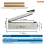 Selladora de impulsos VEVOR de 12 pulgadas, máquina de sellado térmico manual con modo de calentamiento ajustable, selladora de bolsas de aluminio retráctil para bolsas de plástico Mylar, PE, PP, selladora portátil de bolsas de polietileno con kit de reemplazo adicional