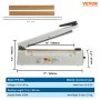 Selladora de impulsos VEVOR de 12 pulgadas, máquina de sellado térmico manual con modo de calentamiento ajustable, selladora de bolsas de aluminio retráctil para bolsas de plástico Mylar, PE, PP, selladora portátil de bolsas de polietileno con kit de reemplazo adicional