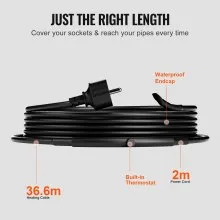 VEVOR Cable calefactor de tubería autorregulable, cinta térmica de 120 pies 5 W/pie para protección contra congelación de tuberías, protege mangueras de PVC, tuberías de metal y plástico de la congelación, 120 V