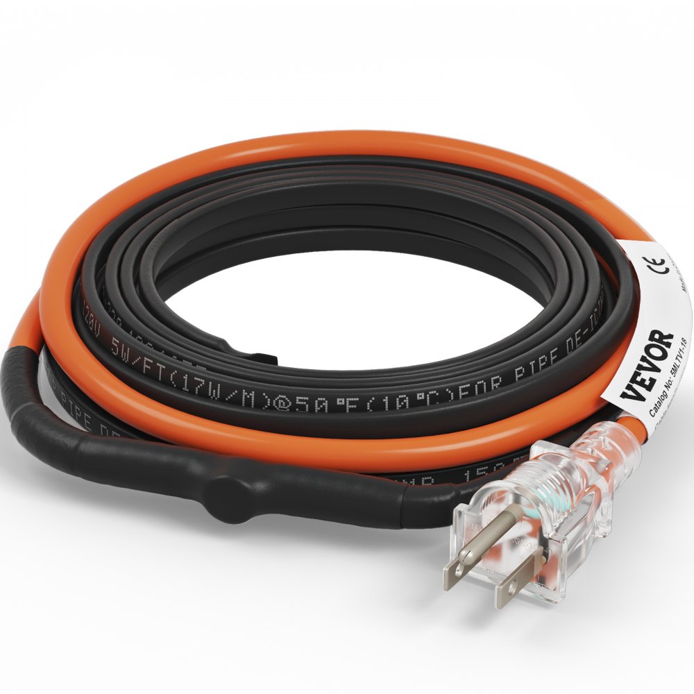 VEVOR Cable de calefacción de tubería autorregulable, cinta de calor de 18 pies y 5 W/ft para protección contra congelamiento de tuberías, protege la manguera de PVC, la tubería de metal y plástico contra la congelación, 120 V