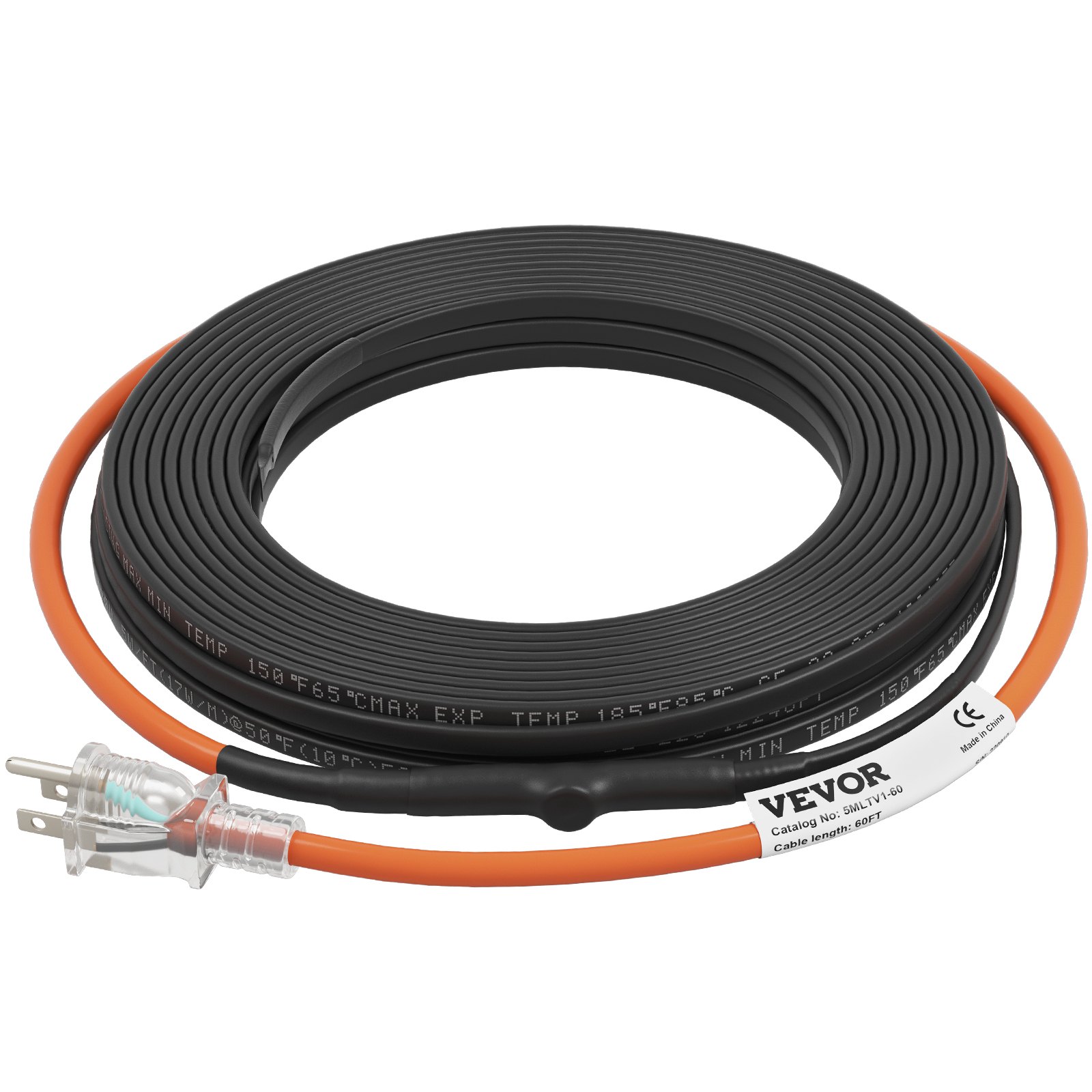 VEVOR Cable de calefacción de tubería autorregulable, cinta de calor de 60 pies 5 W/ft para protección contra congelamiento de tuberías, protege la manguera de PVC, tubería de metal y plástico de la congelación, 120 V