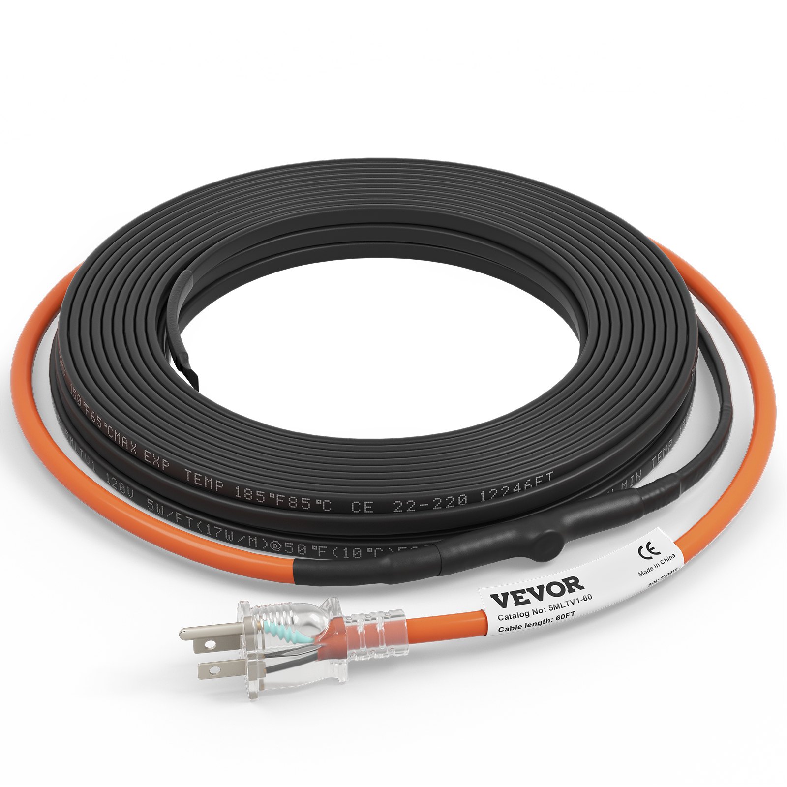 VEVOR Cable de calefacción de tubería autorregulable, cinta de calor de 60 pies 5 W/ft para protección contra congelamiento de tuberías, protege la manguera de PVC, tubería de metal y plástico de la congelación, 120 V