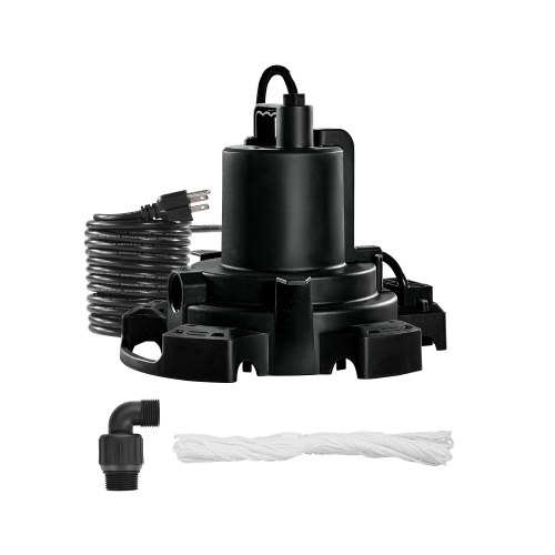 Bomba automática para cubiertas de piscina VEVOR, 1/2 HP, 1600 GPH, 120 V, sumergible, con cable de alimentación de 7,6 m, elevación máxima de 7,6 m, bomba de extracción y transferencia de agua, para vaciado de piscinas y jacuzzis.