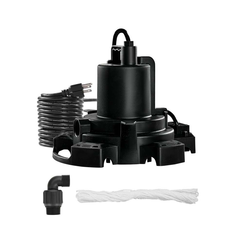 Bomba automática para cubiertas de piscina VEVOR, 1/2 HP, 1600 GPH, 120 V, sumergible, con cable de alimentación de 7,6 m, elevación máxima de 7,6 m, bomba de extracción y transferencia de agua, para vaciado de piscinas y jacuzzis.