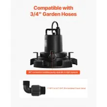 Bomba sumergible automática para cubierta de piscina, 1/2 HP, 1600 GPH, cable de 25 pies