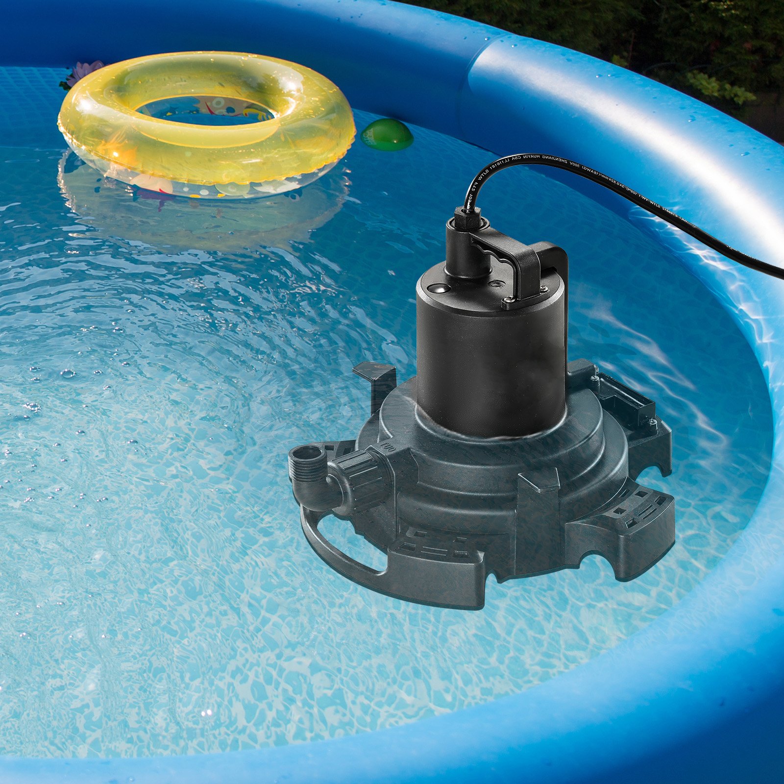 Bomba automática para cubiertas de piscina VEVOR, 1/2 HP, 1600 GPH, 120 V, sumergible, con cable de alimentación de 7,6 m, elevación máxima de 7,6 m, bomba de extracción y transferencia de agua, para vaciado de piscinas y jacuzzis.