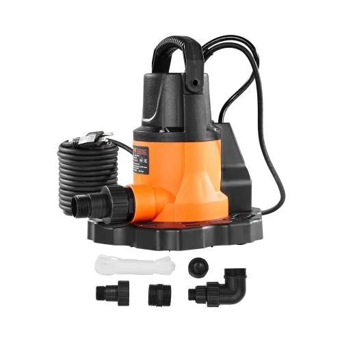 Bomba automática para cubiertas de piscina VEVOR, 0,66 HP, 3200 GPH, 120 V, sumergible, con cable de alimentación de 7,6 m, altura máxima de elevación de 7,9 m, bomba de extracción y transferencia de agua para vaciar piscinas y jacuzzis.