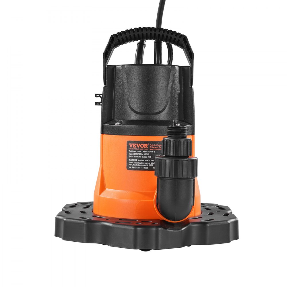Bomba automática para cubiertas de piscina VEVOR, 0,66 HP, 3200 GPH, 120 V, sumergible, con cable de alimentación de 7,6 m, altura máxima de elevación de 7,9 m, bomba de extracción y transferencia de agua para vaciar piscinas y jacuzzis.
