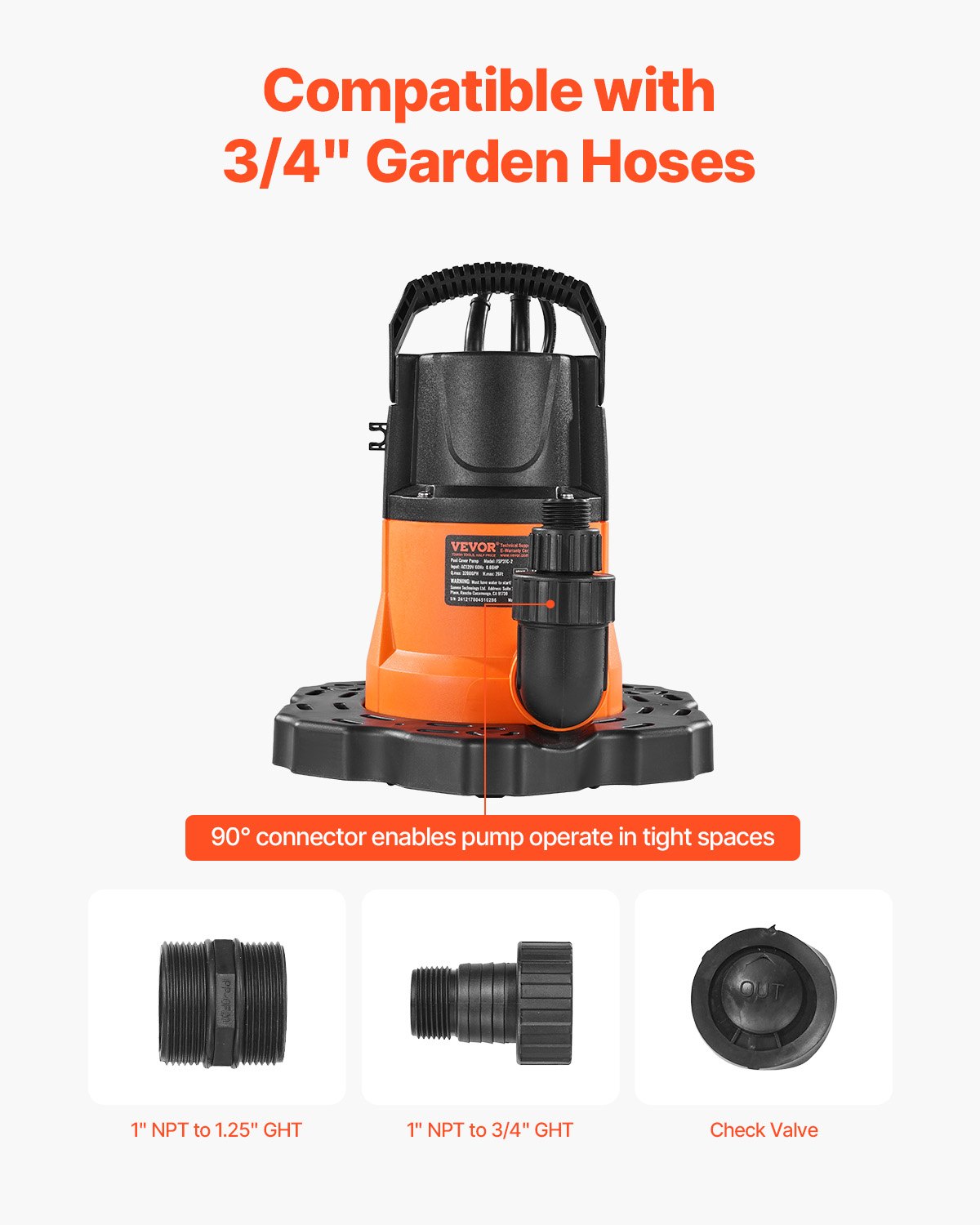 Bomba automática para cubiertas de piscina VEVOR, 0,66 HP, 3200 GPH, 120 V, sumergible, con cable de alimentación de 7,6 m, altura máxima de elevación de 7,9 m, bomba de extracción y transferencia de agua para vaciar piscinas y jacuzzis.
