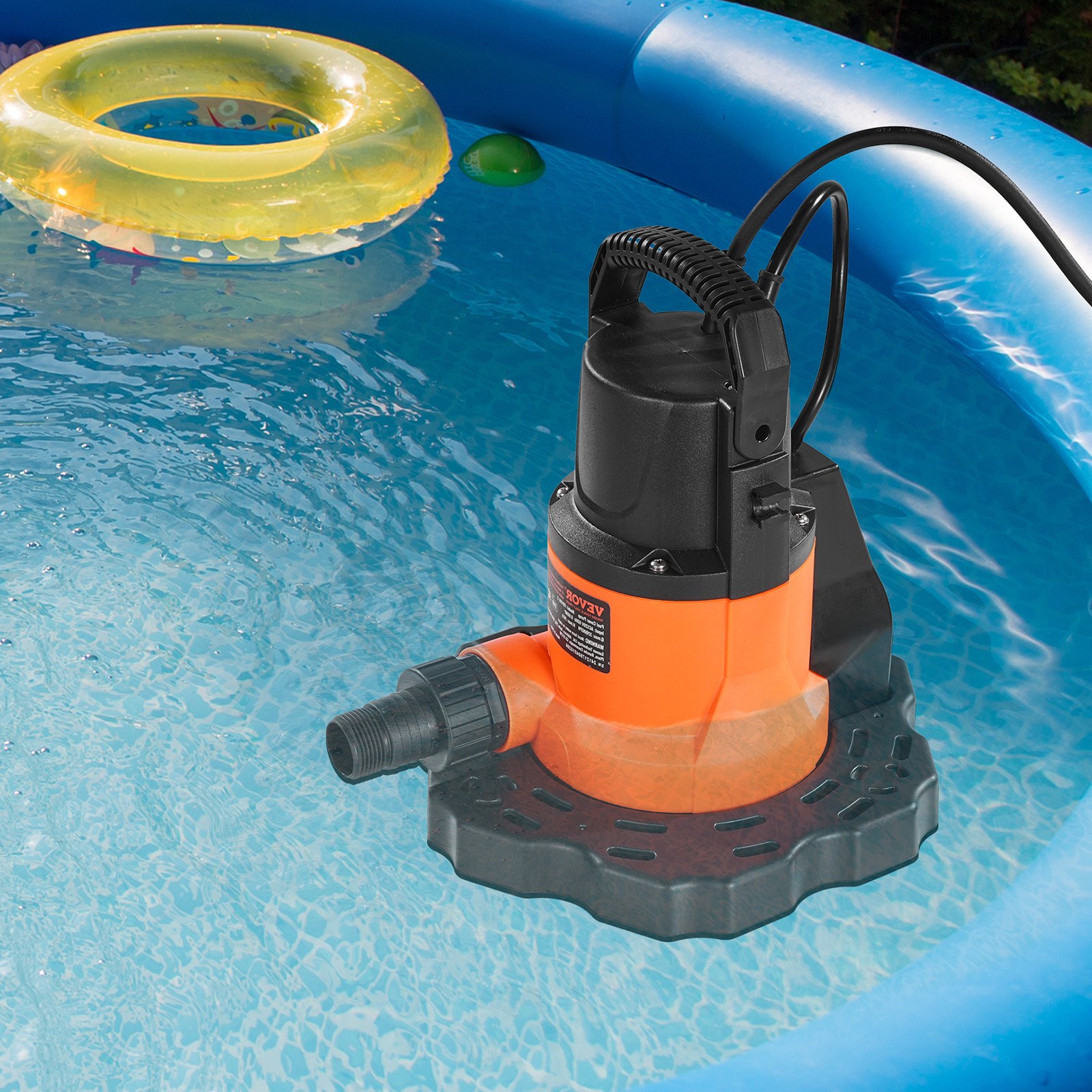 Bomba automática para cubiertas de piscina VEVOR, 0,66 HP, 3200 GPH, 120 V, sumergible, con cable de alimentación de 7,6 m, altura máxima de elevación de 7,9 m, bomba de extracción y transferencia de agua para vaciar piscinas y jacuzzis.