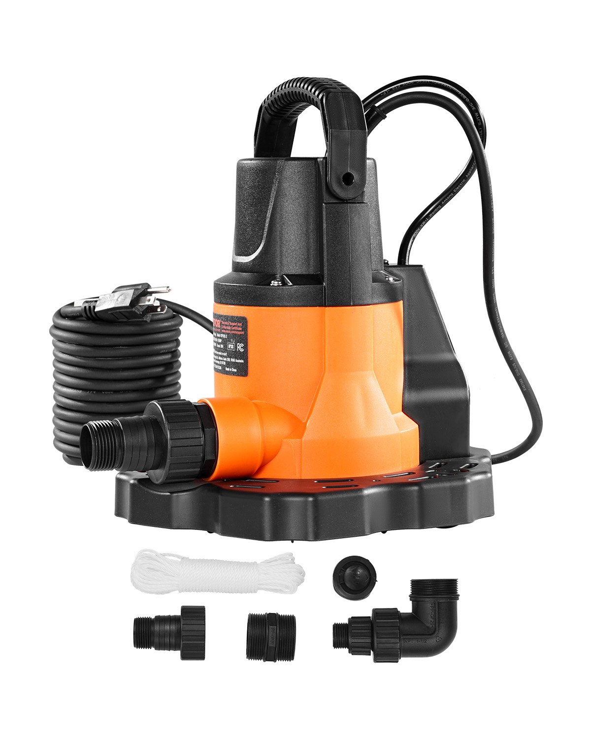 Bomba automática para cubiertas de piscina VEVOR, 0,66 HP, 3200 GPH, 120 V, sumergible, con cable de alimentación de 7,6 m, altura máxima de elevación de 7,9 m, bomba de extracción y transferencia de agua para vaciar piscinas y jacuzzis.