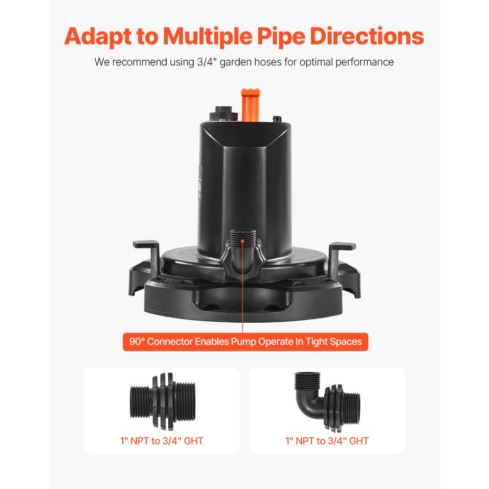 Bomba para cubierta de piscina VEVOR, 1/2 HP, 1575 GPH, 120 V, sumergible, con cable de alimentación de 7,6 m, elevación máxima de 7,3 m, para drenaje de piscinas y parques acuáticos inflables.