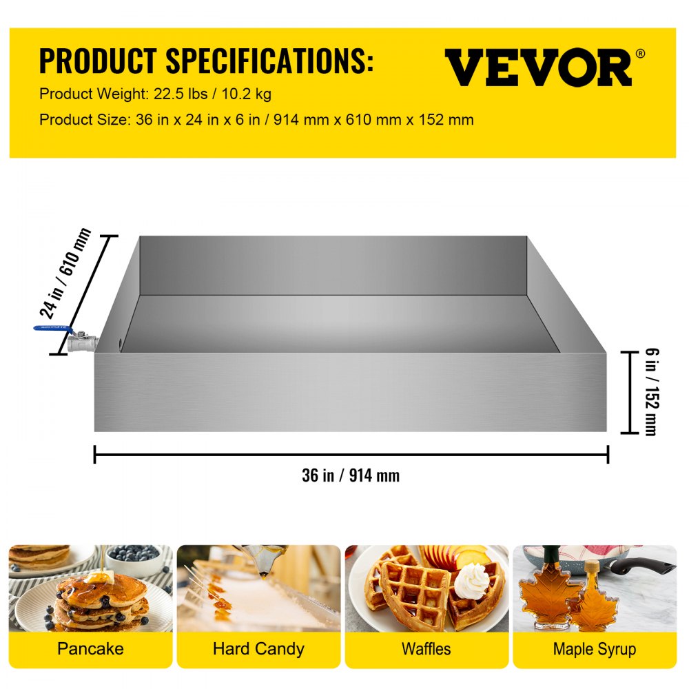 Bandeja evaporadora de jarabe de arce VEVOR de 36 x 24 x 6 pulgadas, de acero inoxidable, para hervir jarabe de arce