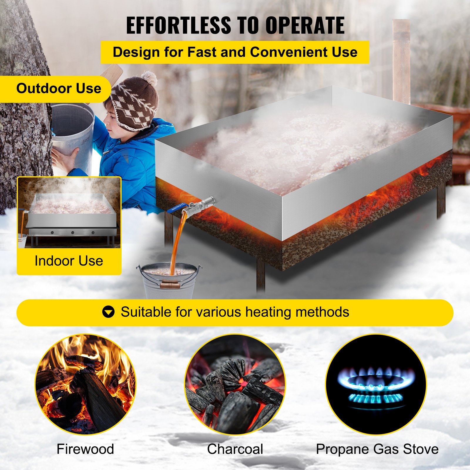 Bandeja evaporadora de jarabe de arce VEVOR de 36 x 24 x 6 pulgadas, de acero inoxidable, para hervir jarabe de arce