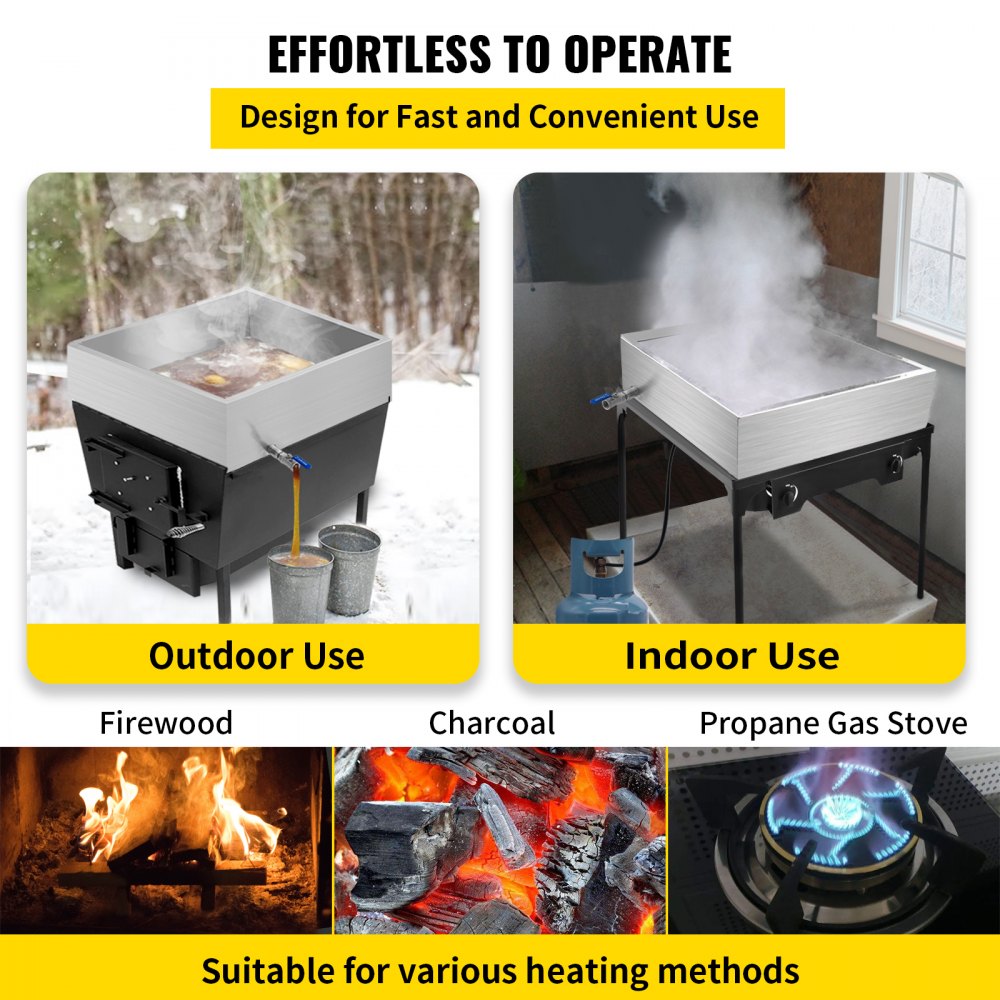 Bandeja evaporadora de jarabe de arce VEVOR de 24 x 24 x 9,5 pulgadas, de acero inoxidable, con válvula