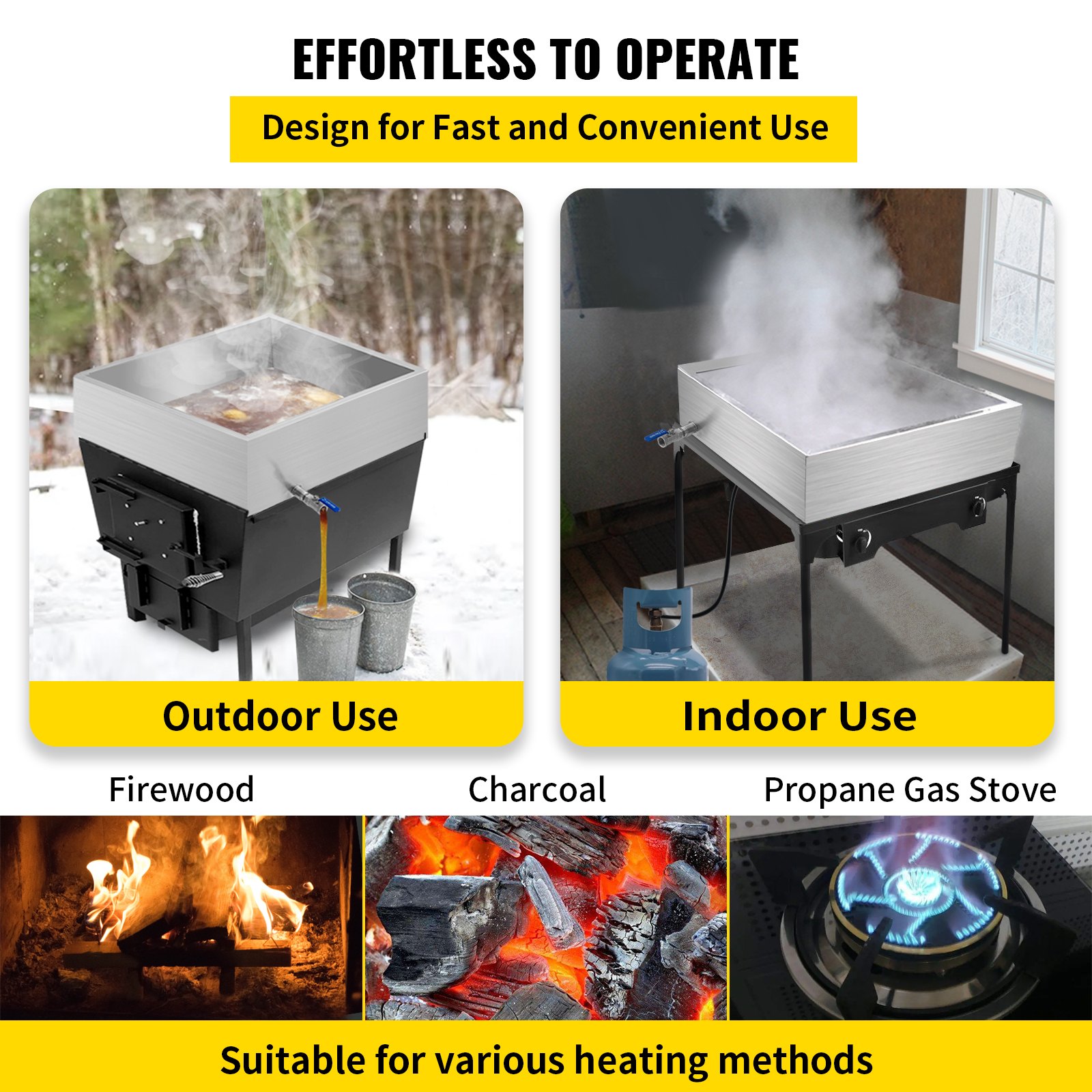 Bandeja evaporadora de jarabe de arce VEVOR de 24 x 24 x 9,5 pulgadas, de acero inoxidable, con válvula