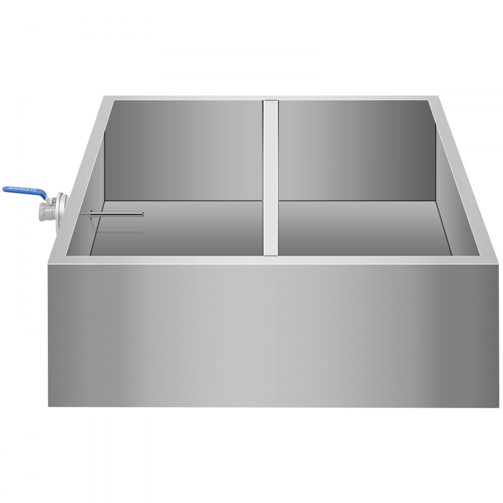 Bandeja evaporadora de jarabe de arce VEVOR de 24 x 24 x 9,4 pulgadas, de acero inoxidable, con válvula, termómetro y bandeja dividida.