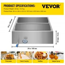 Bandeja de jarabe de arce con flujo dividido de 2'x2' con válvula, term, tapones. Evaporador
