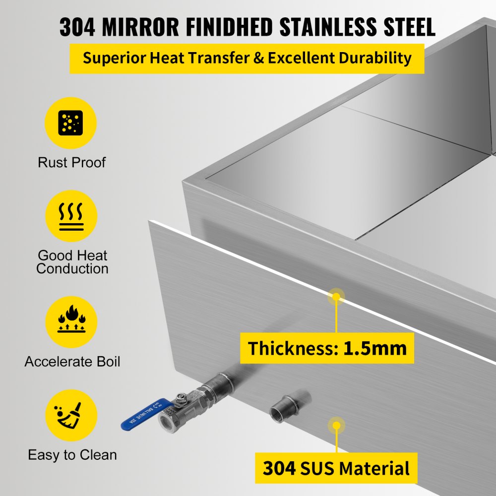 Bandeja evaporadora de jarabe de arce VEVOR de 36 x 24 x 9,5 pulgadas, de acero inoxidable, con válvula