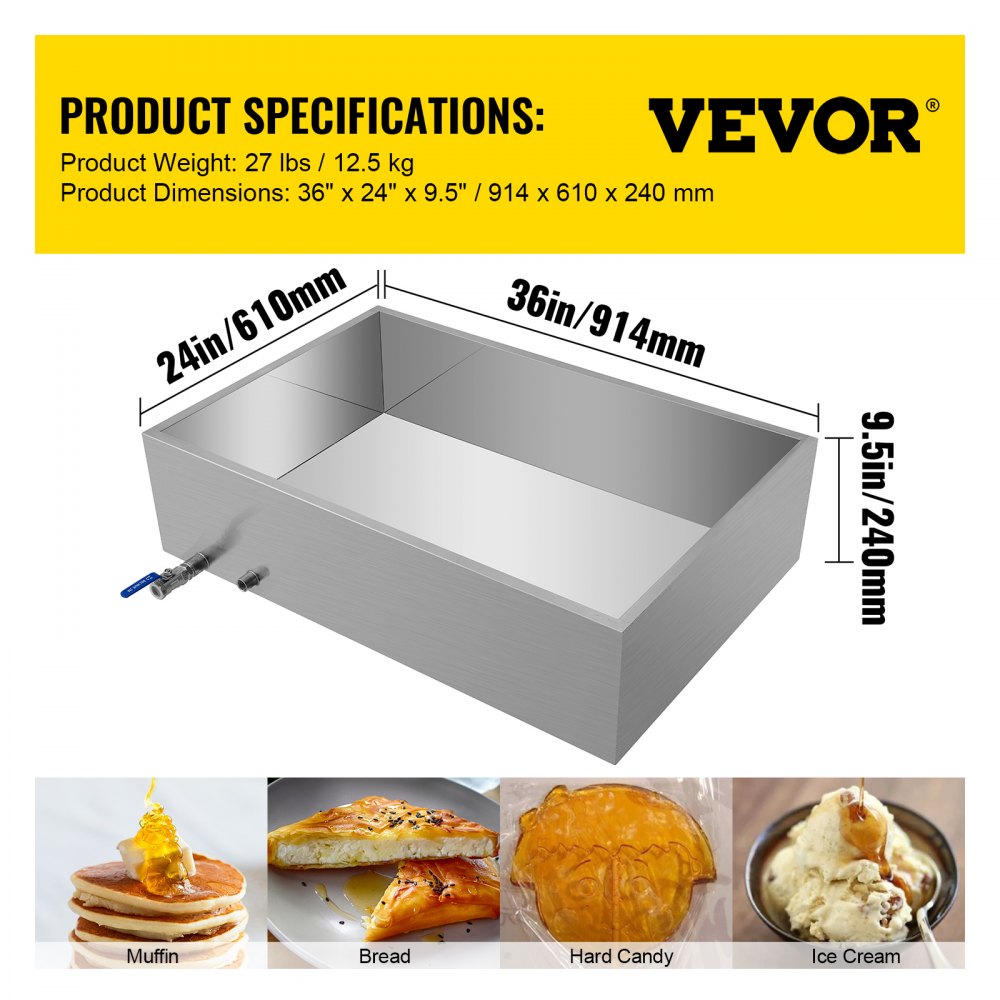 Bandeja evaporadora de jarabe de arce VEVOR de 36 x 24 x 9,5 pulgadas, de acero inoxidable, con válvula