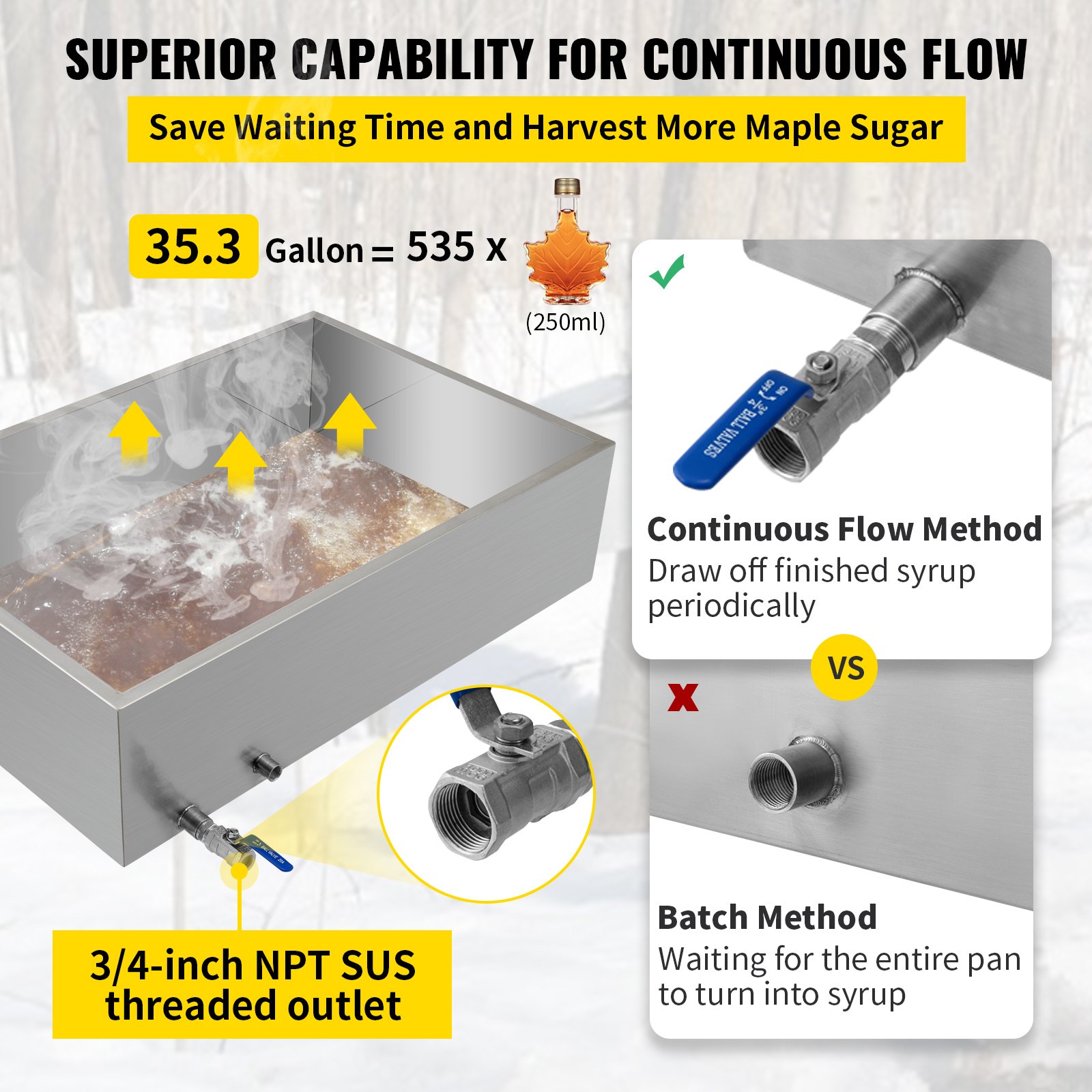Bandeja evaporadora de jarabe de arce VEVOR de 36 x 24 x 9,5 pulgadas, de acero inoxidable, con válvula