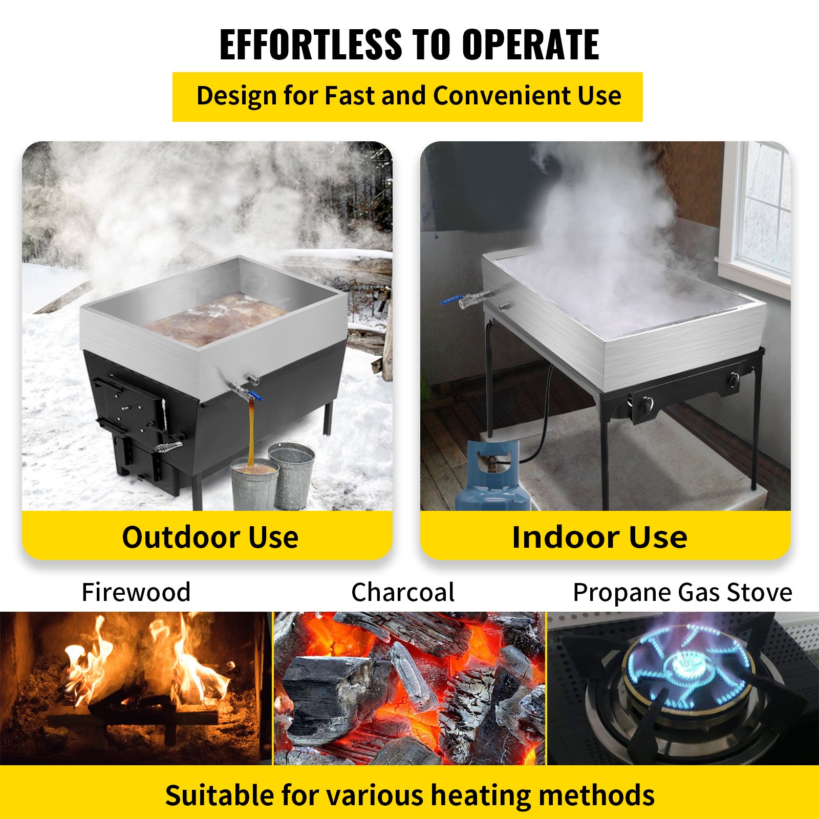 Bandeja evaporadora de jarabe de arce VEVOR de 36 x 24 x 9,5 pulgadas, de acero inoxidable, con válvula