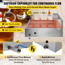 VEVOR - Bandeja evaporadora de jarabe de arce de acero inoxidable de 36.0 x 24.0 x 18.5 in con válvula y termómetro y bandeja dividida y bandeja de alimentación