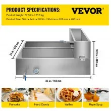 VEVOR - Bandeja evaporadora de jarabe de arce de acero inoxidable de 36.0 x 24.0 x 18.5 in con válvula y termómetro y bandeja dividida y bandeja de alimentación