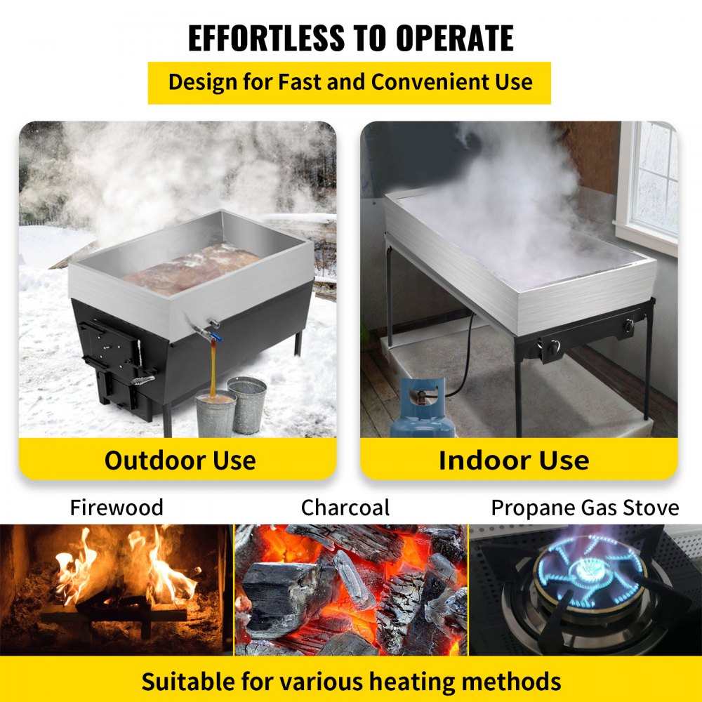 Bandeja evaporadora de jarabe de arce VEVOR de 48 x 24 x 9,5 pulgadas, de acero inoxidable, con válvula para hervir jarabe de arce.
