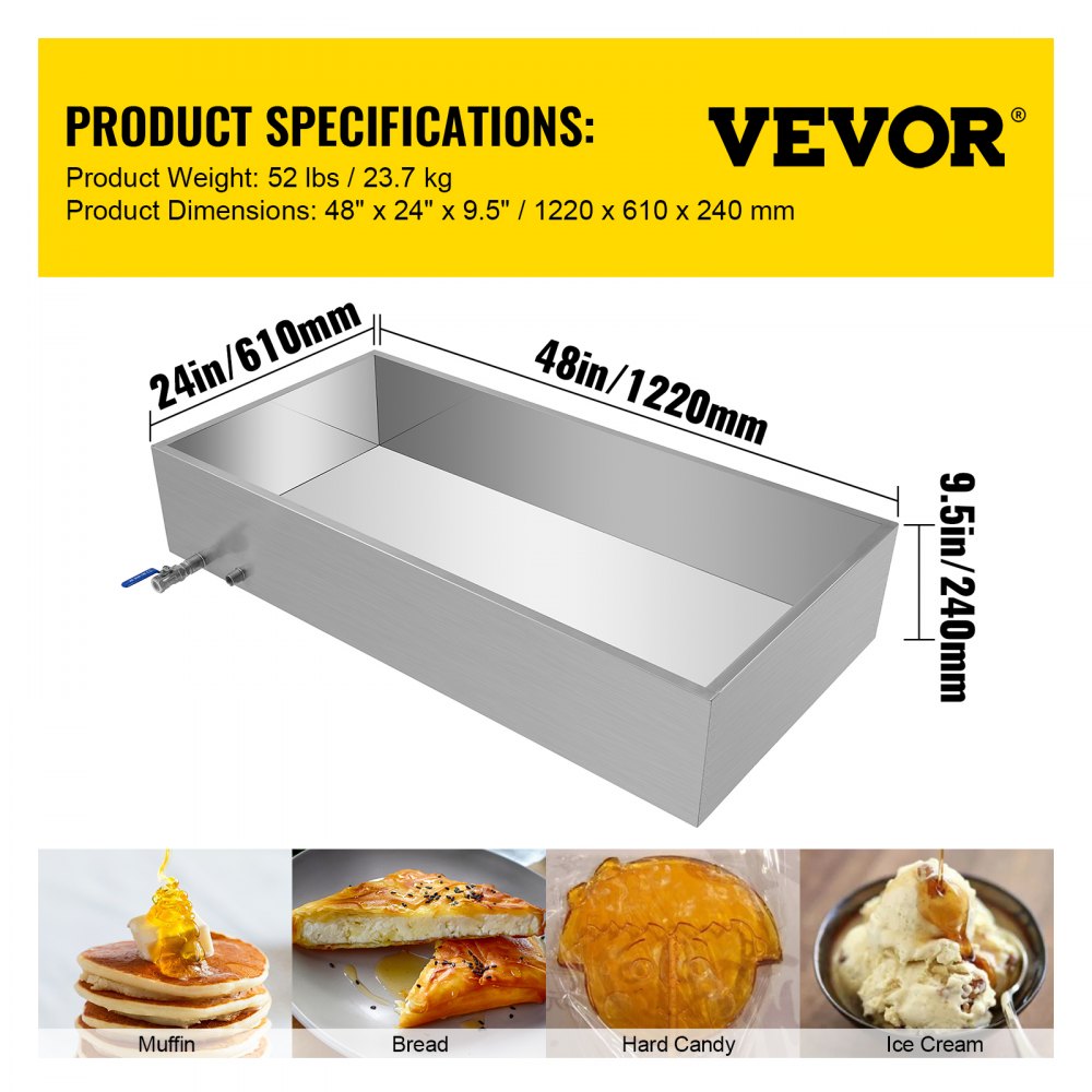 Bandeja evaporadora de jarabe de arce VEVOR de 48 x 24 x 9,5 pulgadas, de acero inoxidable, con válvula para hervir jarabe de arce.