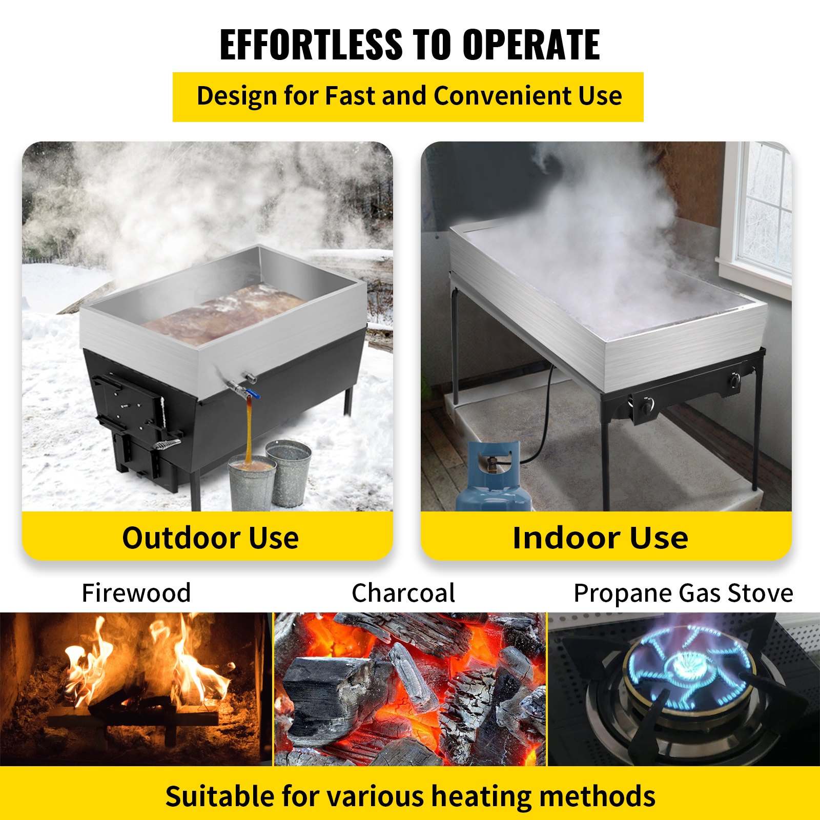 Bandeja evaporadora de jarabe de arce VEVOR de 48 x 24 x 9,5 pulgadas, de acero inoxidable, con válvula para hervir jarabe de arce.