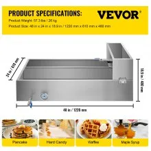 VEVOR - Bandeja evaporadora de jarabe de arce de acero inoxidable de 48 x 24 x 19 pulgadas con válvula y termómetro y bandeja dividida y bandeja de alimentación