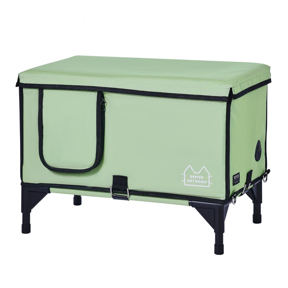VEVOR - Casa elevada con calefacción para gatos, refugio cuboide con temperatura y temporizador ajustables, tela Oxford 900D, plegable, con almohadilla térmica para mantenerlos cálidos y cómodos en invierno, color verde (medio)