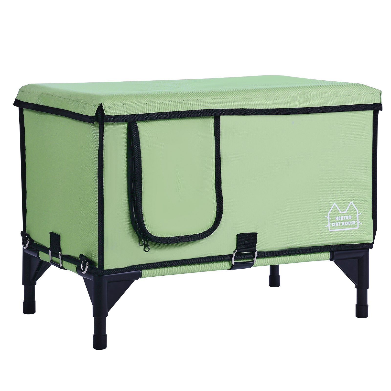 Casa elevada para gatos con calefacción VEVOR, refugio cúbico para gatos con almohadilla térmica, color verde (M)
