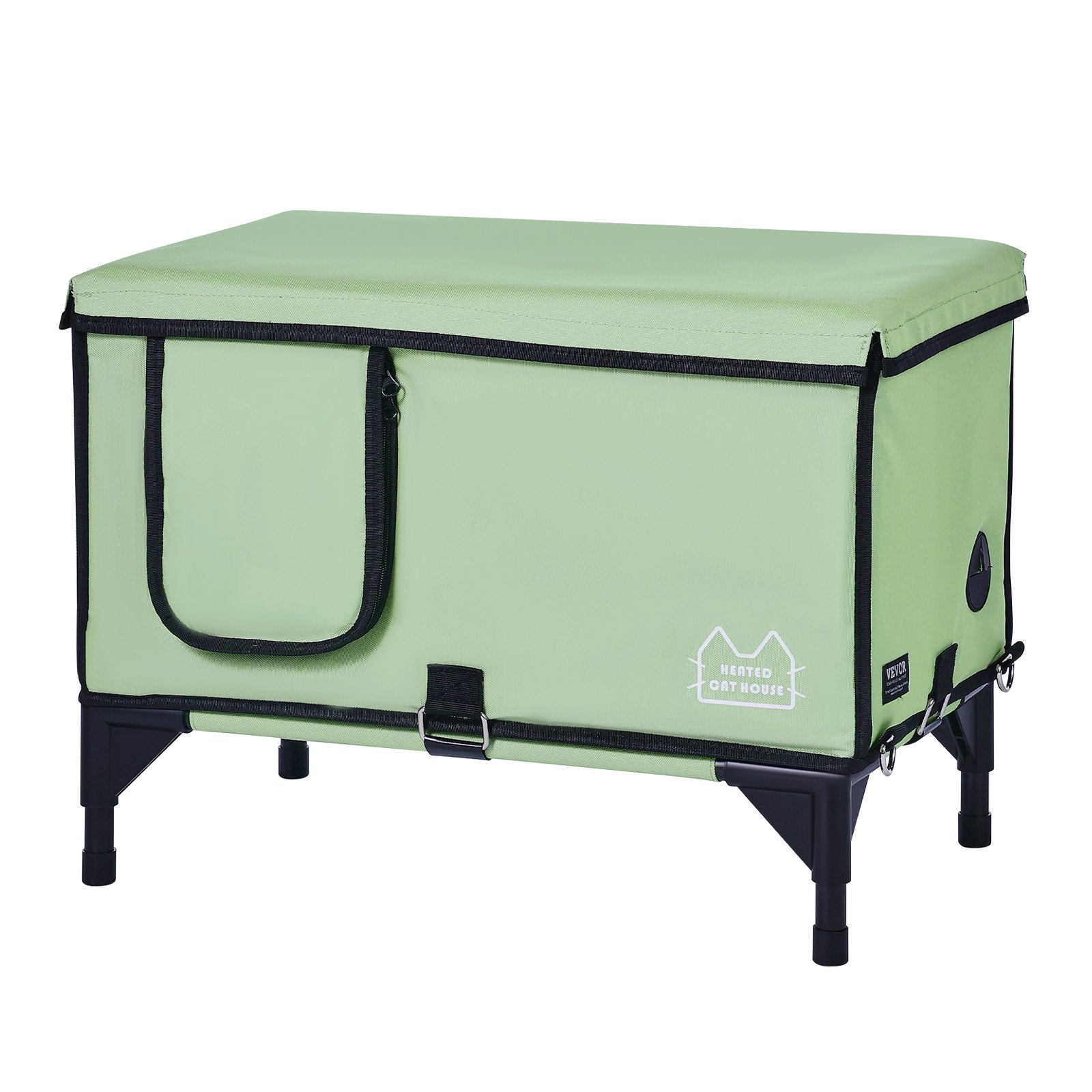 Casa elevada para gatos con calefacción VEVOR, refugio cúbico para gatos con almohadilla térmica, color verde (M)