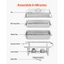 VEVOR Juego de Platos de Frotamiento Rectangulares 6 x 8,6 L, Calentador de Buffet de Acero Inoxidable de Grado Alimenticio, Calentador de Alimentos para Mantener Caliente para Bufé, Fiestas, Bodas