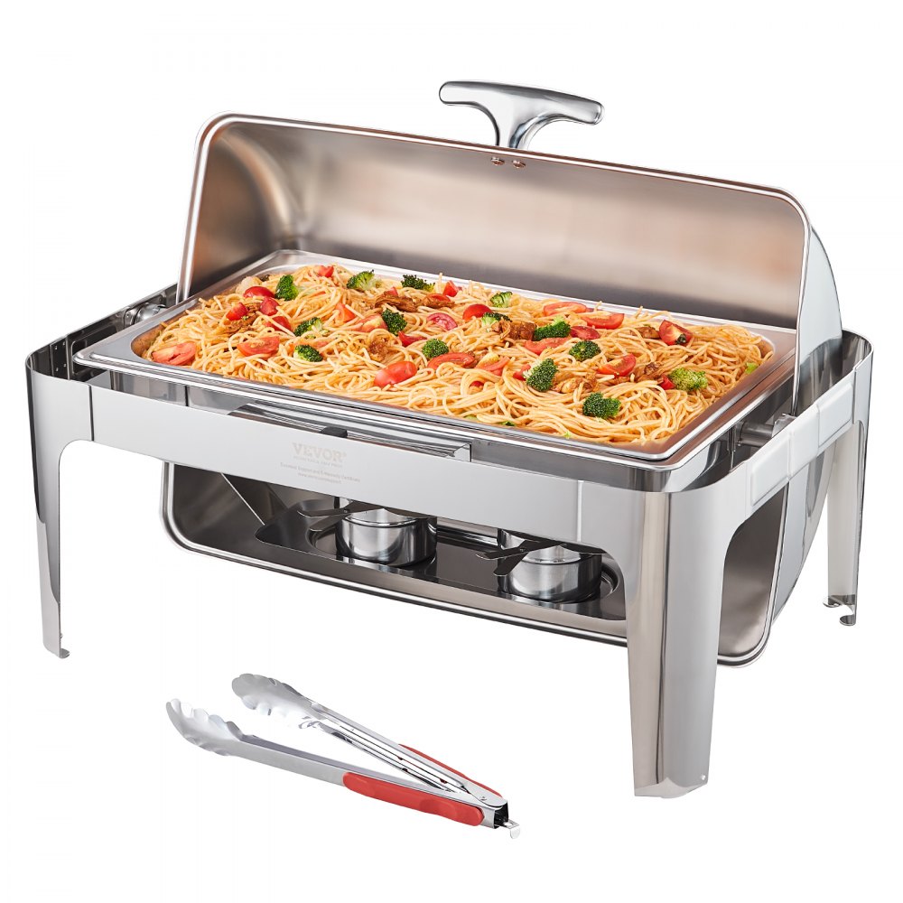 VEVOR - Plato para calentar pasta, verduras y pinzas con tapa enrollable, acero inoxidable, equipamiento de catering.