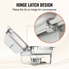 VEVOR Juego de bufé de platos de frotamiento, 8 cuartos de galón, paquete de 6, Chafer de acero inoxidable con 6 sartenes de tamaño completo, Servidor de calentador de catering rectangular con tapa Bandeja de agua Soporte plegable Soporte de combustible Bandeja Cuchara Clip, al menos 8 personas cada uno
