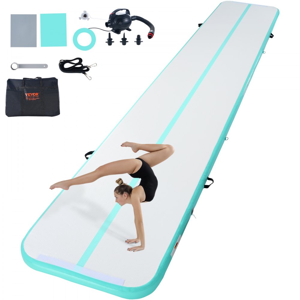 Colchoneta inflable para gimnasia VEVOR de 10 cm de grosor, con bomba eléctrica, ideal para uso doméstico, gimnasio, yoga, animación, playa, parque y agua, 6 m, color verde menta