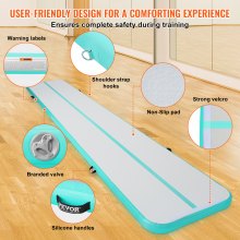 VEVOR Colchoneta inflable para gimnasia, 4 pulgadas de grosor, pista de gimnasia con bomba eléctrica, colchonetas de entrenamiento para uso doméstico, gimnasio, yoga, porristas, playa, parque y agua, 20 pies, verde menta