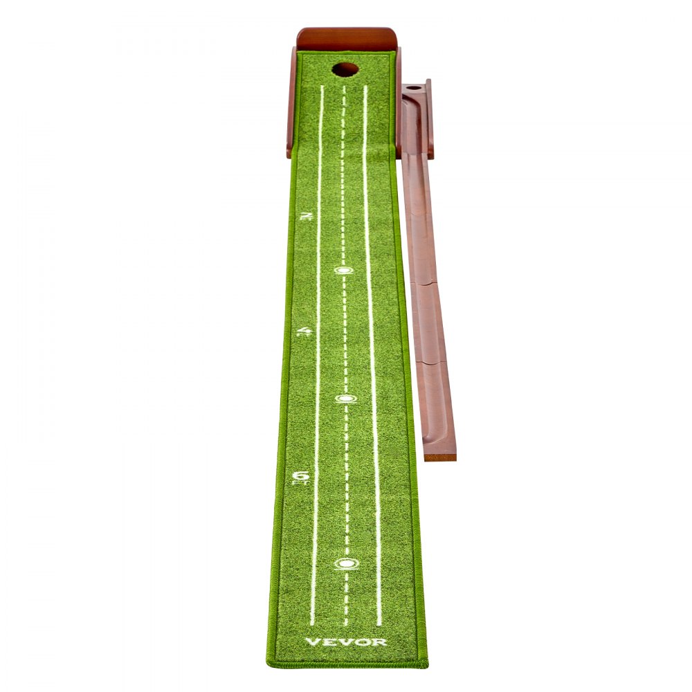 Tapete de práctica de golf VEVOR, green de práctica de golf para interiores de 1 hoyo, ayuda de entrenamiento de golf sin arrugas, accesorio de minigolf con retorno automático de bolas, guía de alineación y base de madera, regalo para practicar golf en casa o en la oficina