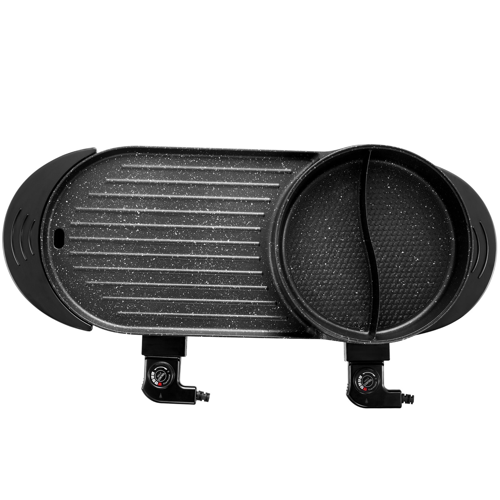 Olla caliente VEVOR con parrilla, parrilla eléctrica sin humo 2 en 1 de 2200 W, olla caliente coreana para shabu shabu con control de temperatura dual independiente, sartén antiadherente, para cenas familiares de 1 a 6 personas