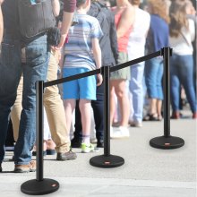 VEVOR Postes de control de multitudes, paquete de 2 barreras de control de multitudes con cinturón retráctil negro de 6.5 pies, poste de cola de postes de plástico, juego de postes divisores de línea de barreras de cinturón para fiestas, aeropuertos, exposiciones