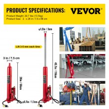 VEVOR Gato hidráulico/neumático de carnero largo, capacidad de 8 toneladas/17363 lbs, con bomba de pistón único y base de horquilla, selector de cereza manual con manija, para grúas de garaje/taller, elevador de motor, rojo