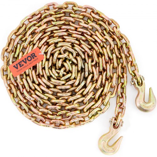 VEVOR Cadena de transporte, límite de carga de trabajo de 7100 libras, amarre de cadena de remolque G80 de 3/8'' x 20' con ganchos de agarre, certificado DOT, revestimiento galvanizado de acero al manganeso para sitio de construcción de fábrica de muelles