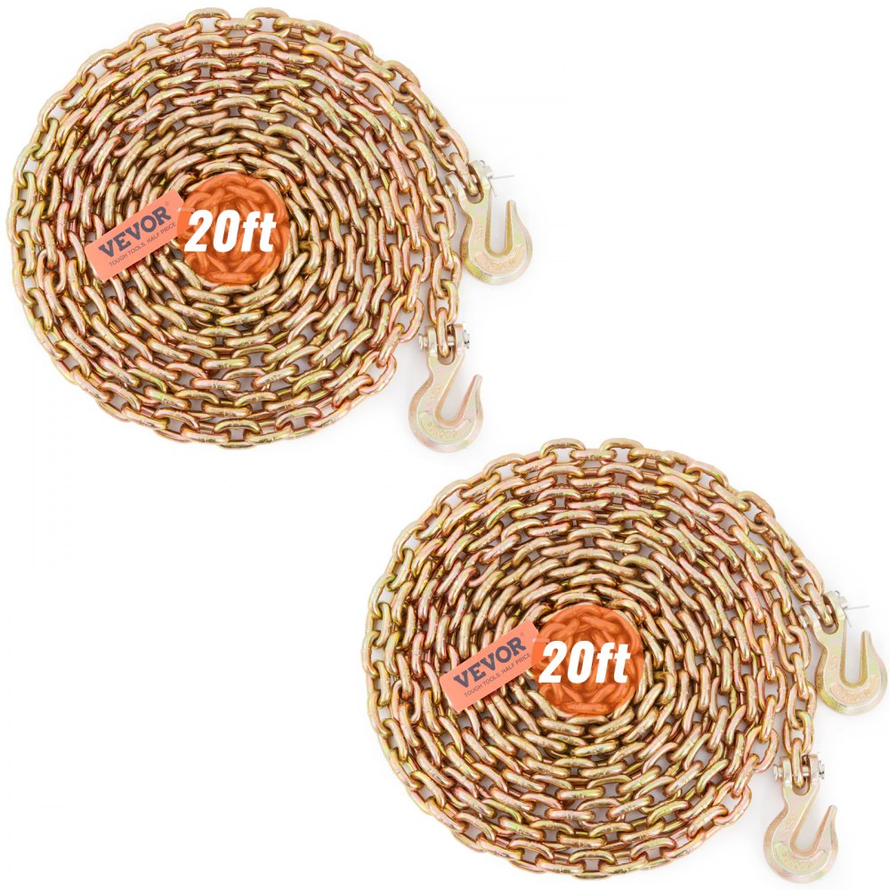 Cadena de remolque VEVOR, capacidad de carga de 2200 kg, amarre de cadena de remolque G80 de 5/16'' x 20' con ganchos de agarre, certificación DOT, revestimiento galvanizado de acero al manganeso para muelles, fábricas y obras de construcción, paquete de 2
