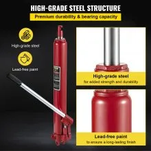 Gato hidráulico de carnero largo VEVOR, capacidad de 12 toneladas/26455 lbs, con bomba de pistón único y base de horquilla, selector de cereza manual con manija, para grúas de garaje/taller, elevador de motor, rojo
